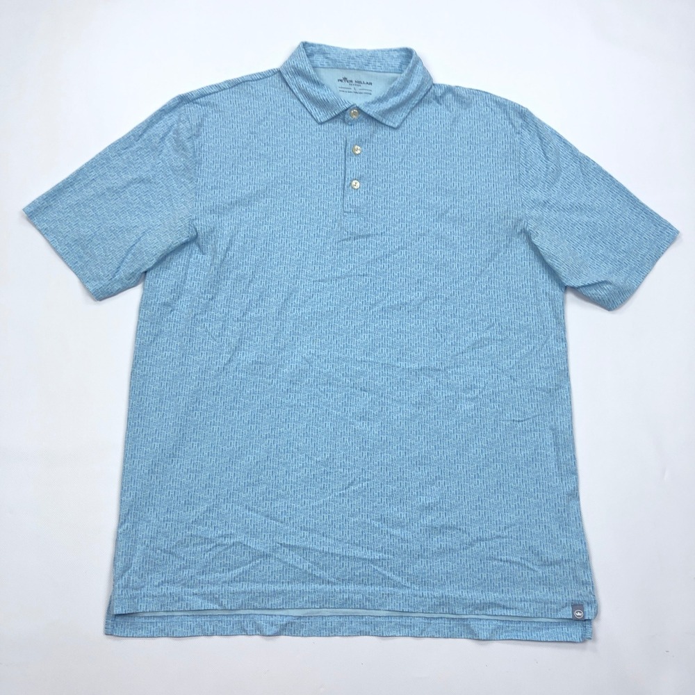 Peter Millar Seaside Mens Large Blue Print Pima Cotton Polo